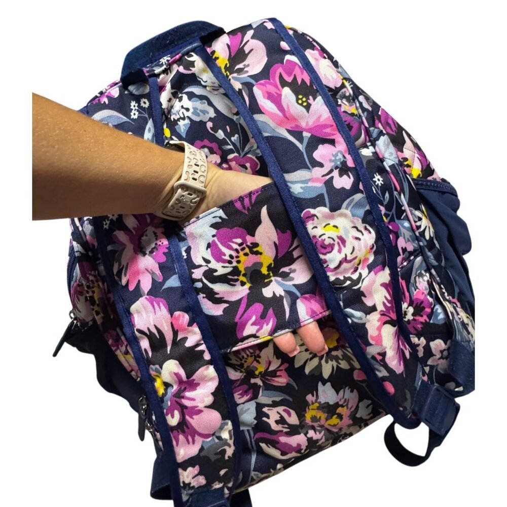 Vera Bradley Floral XL Backpack Navy & Pink With Multiple Compartments - Picture 4 of 11